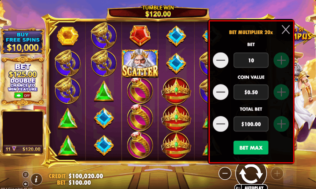 gates of olumpus max and min bets